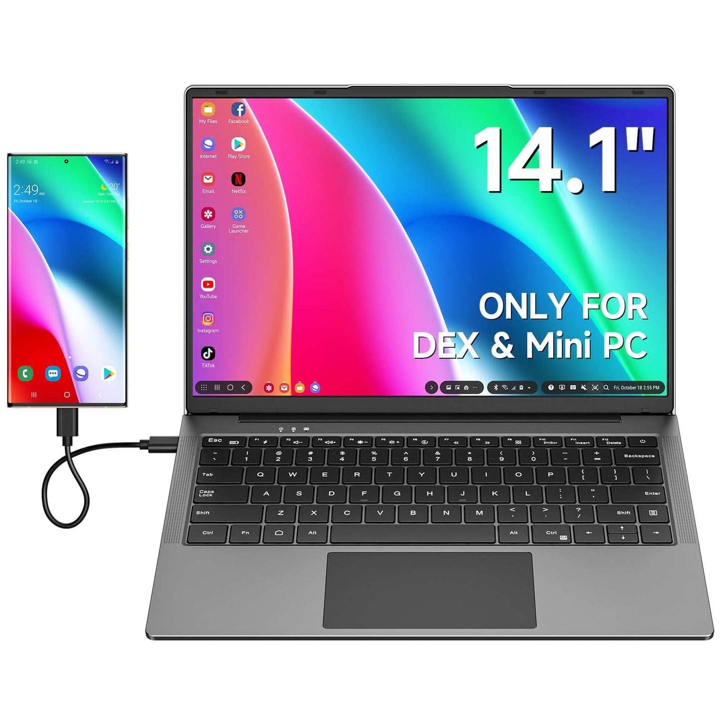 Portable Monitor with Keyboard, 14.1Inch Lapdock Monitor Built-in 5000mAh Battery, 1080P HDR IPS Portable Display for Laptop, St