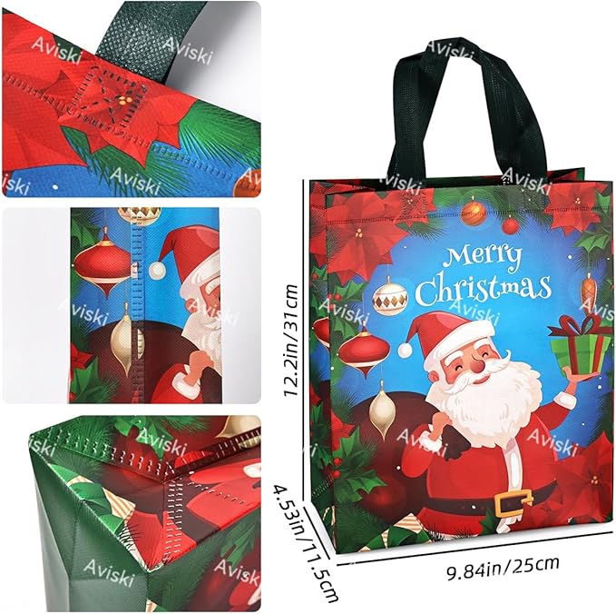 8PCS Christmas Tote Treat Non-Woven Gift Bags with Handles for Gifts Wrapping Shopping, Xmas Party Supplies