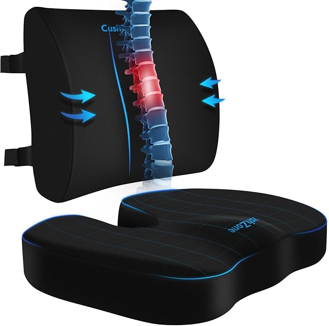 CushZone Seat Cushion, Lumbar Support Pillow with Adjustable Strap-Chair Cushions for Sciatica Pain Relief-with Washable C...