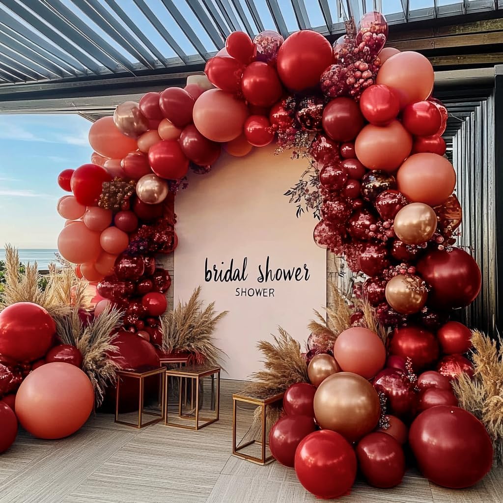 Red Pink Balloon Garland Double Stuffed Burgundy Gold Balloons Dark Red Dusty Pink Gold Balloon Arch Kit for Bridal Shower Wedding Birthday Girl's or Mom's Party Decoration