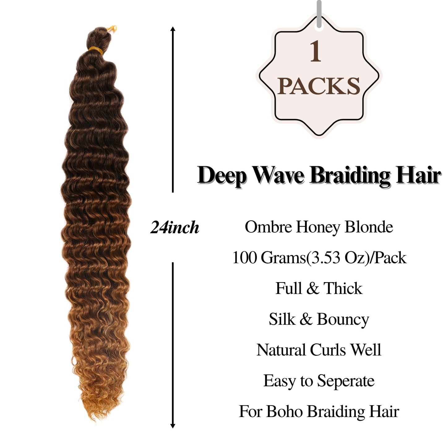 Brown Blonde Boho Hair for Braiding Synthetic Hypoallergenic Pre stretched Braiding Hair for Boho Braids Curly Deep Wave Inch Fr