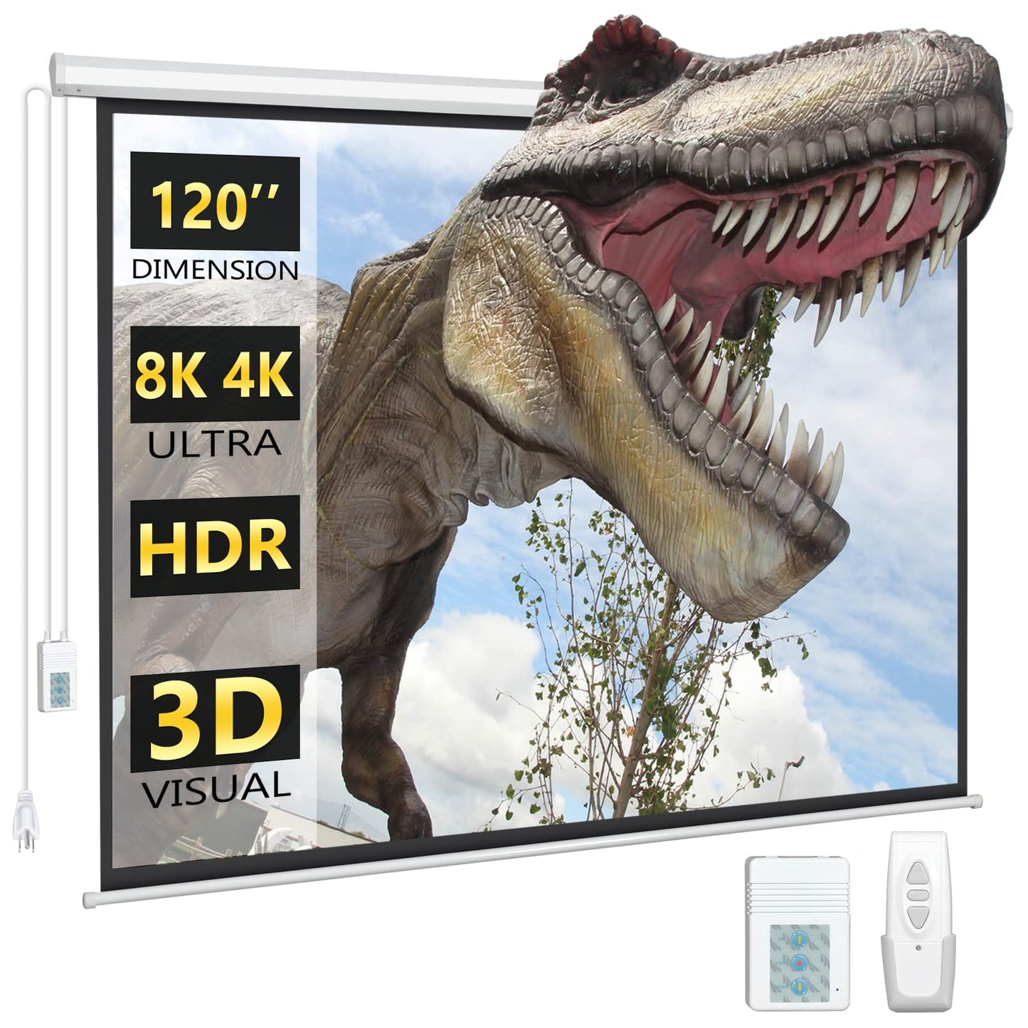DINAH 120 Inch Electric Projector Screen with Remote, Automatic Air Indoor Drop Down, Motorized 4K 3D HD Projection for Movies