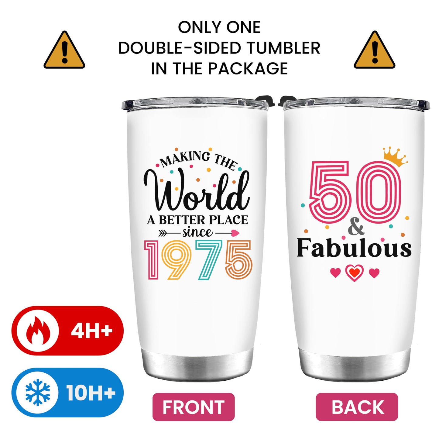50th Birthday Gifts For Women, 1975 and Fabulous Gift For Her, Funny Present For 50 Year Old Lady, Turning 50 Fifty Idea Gift For Mom, Wife, Aunt, Sister - Better World Tumbler Cup 20oz with Keychain