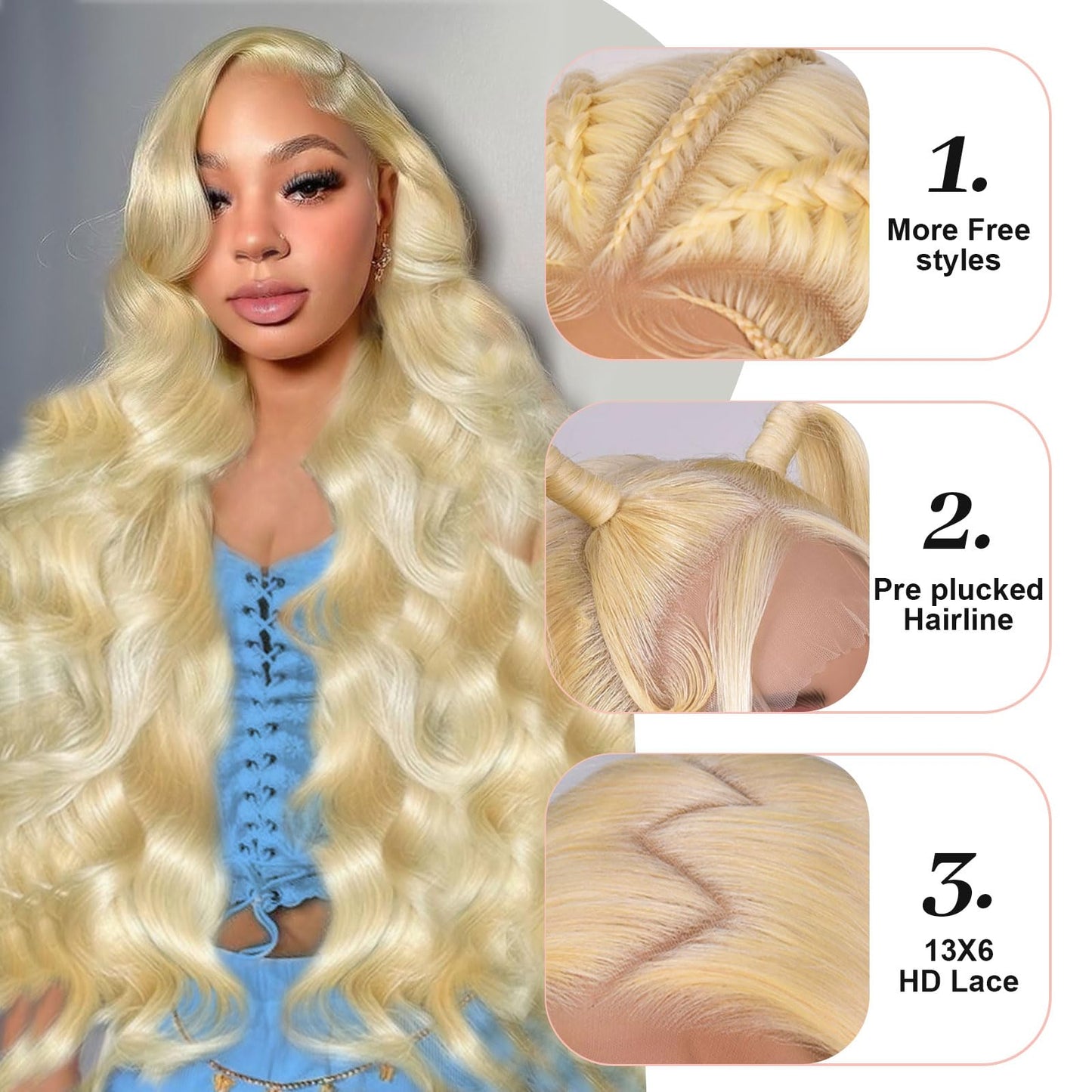 Quiport 30 Inch 613 Lace Front Wig Human Hair 210 Density Blonde Wig Human Hair 613 HD Lace Frontal Wig 13x6 Body Wave Lace Fron