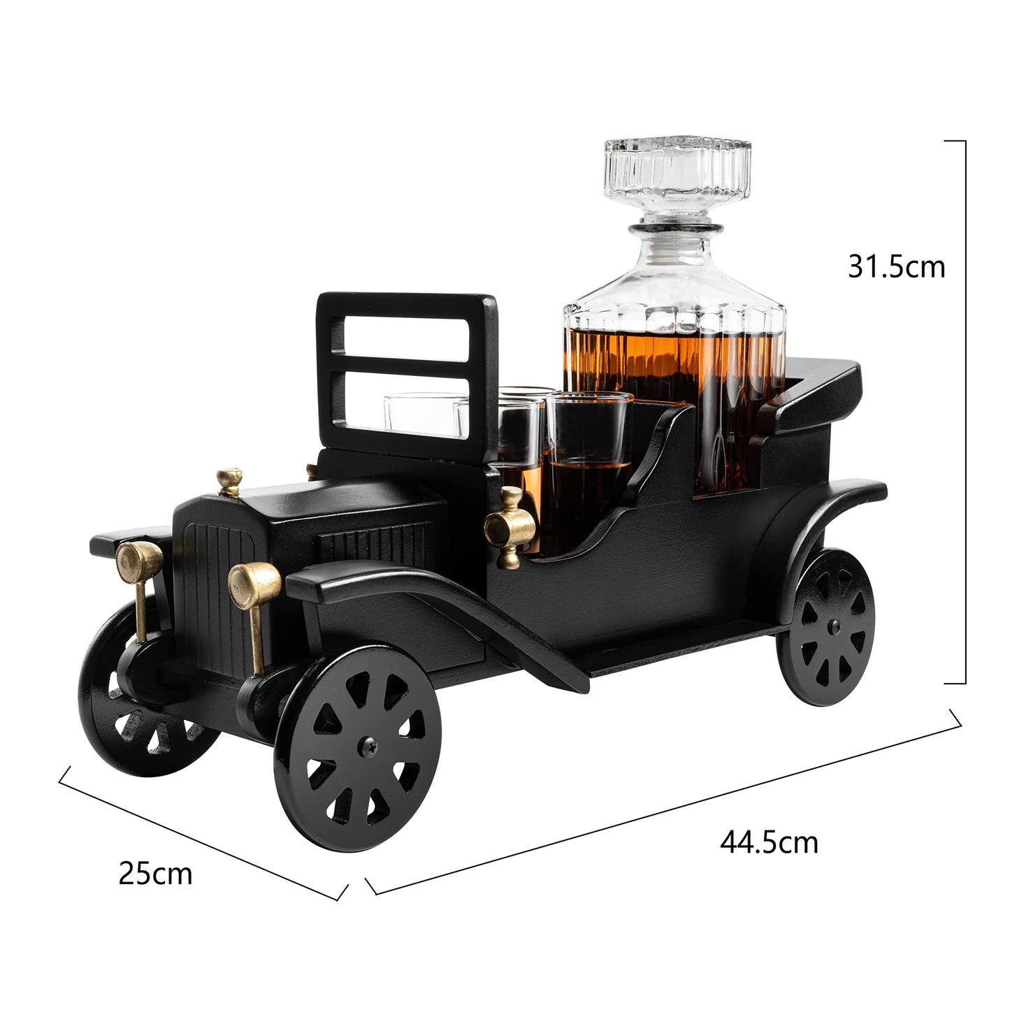 Vintage Car Decanter Set, Large Bar Centerpiece - 750ml Decanter + 4 Shot Glasses, Whiskey Gifts for Men, Dad, Birthday, Limited Edition, Great Bar Gift - Elevate Your Drinking Experience