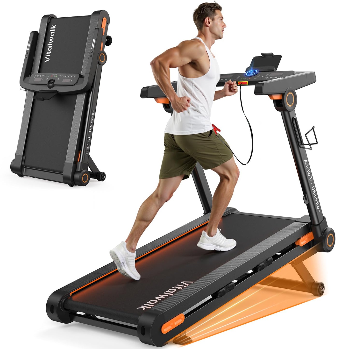 Vitalwalk Foldable Treadmill with Auto Incline, Commercial 49"x18" Wide Running Belt, 10MPH, 3.5HP Brushless, Walking Pad Treadmill for Home, Auto Folding, No Installation, 350LBS Capacity, APP, 20%