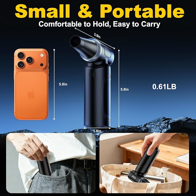 Electric Air Duster,150000 RPM Compressed Air Duster for Cleaning,3-Gear Adjustable Cordless Mini Blower with Fast Charging,Jet Dry Blower Air Duster for Computer, Keyboard, House, Outdoor and Car