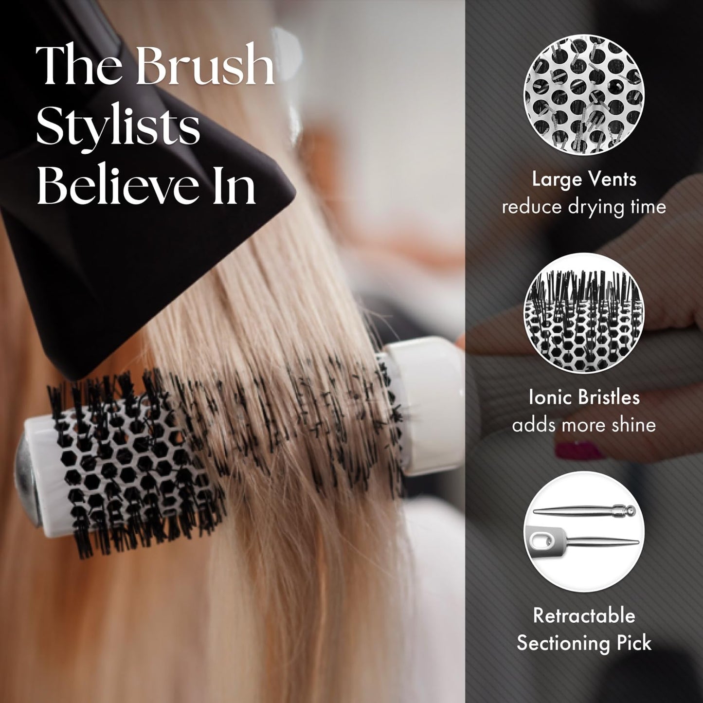 Olivia Garden Ceramic + Ion Round Thermal Hair Brush - Not Electrical - Professional Blowout Brush for Normal to Thick Hair - 1-