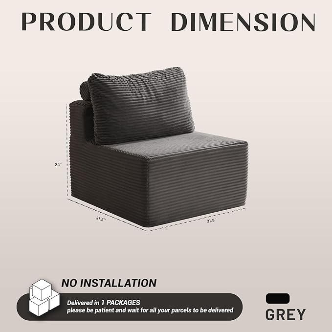 Afuson Cozy Single Seat, Comfortable Seating, No Assembly Required, Grey
