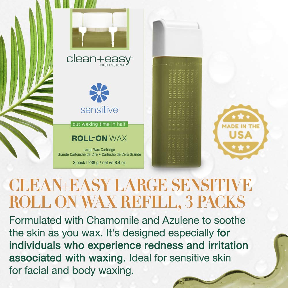 Clean + Easy Large (Leg) Sensitive Roll-On Wax Refill, For Hygienic Facial And Body Hair Removal Treatment, Great for Sensitive