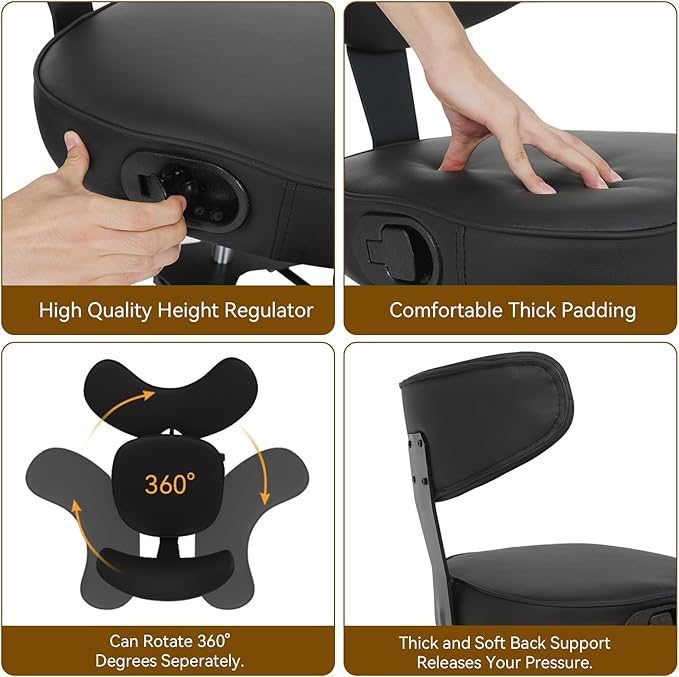 ELECWISH Meditation Chair Pro, ADHD Chair for Adults with Wing Back Support, Criss Cross Kneeling Yoga Desk Office Use with Wheels, Height Adjustable seat and Leg Rest, Black