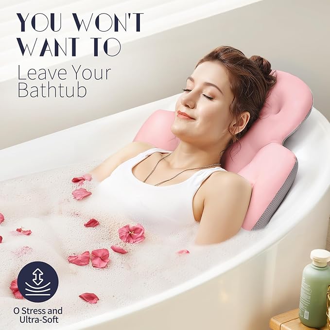 Full Body Bath Pillow for Bathtub, Thick Bathtub Cushion with Laundry Bag, Luxury Tub Pillow for Bath for Headrest Neck and Back Support Pink 60" x 16"