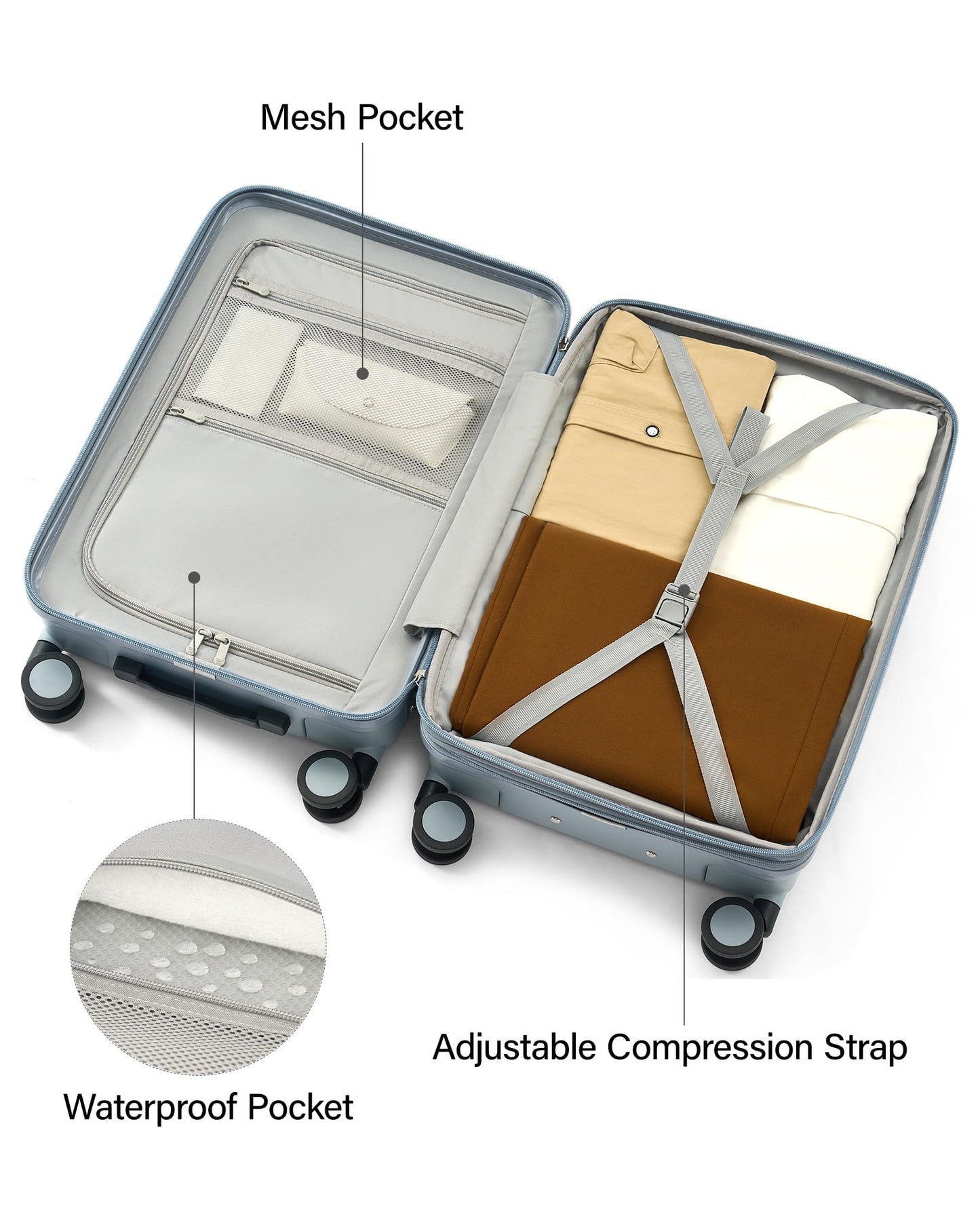 MILADA 20 Inch Expandable Carry On Luggage, Airline Approved Hard Shell Carry On Suitcase with Dual 360° Spinner Wheels & TSA Lock, Lightweight PC Rolling Suitcase for Travel, Arctic Silver