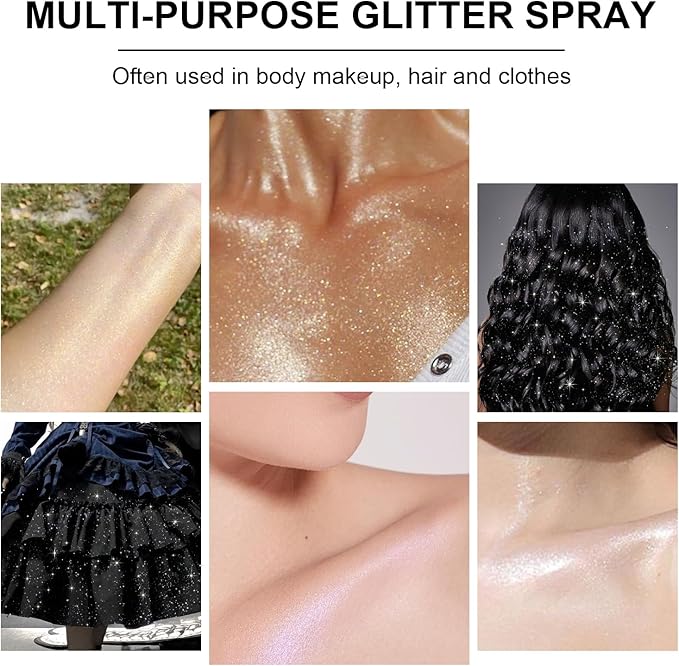 Hair and Body Glitter Spray, Aerosol Glitter Spray for Hair and Body, Long-Lasting and Quick-Drying Silver Glitter Hairspray Suitable for Stage, Festival Rave and Makeup Prom (Rainy-Rainbow)