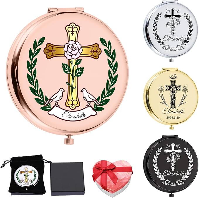 Eunigem Personalized Compact Flower Mirror for Women-Makeup Small Purse Mirror Custom Gift for Girls Women Christians (Colorful)