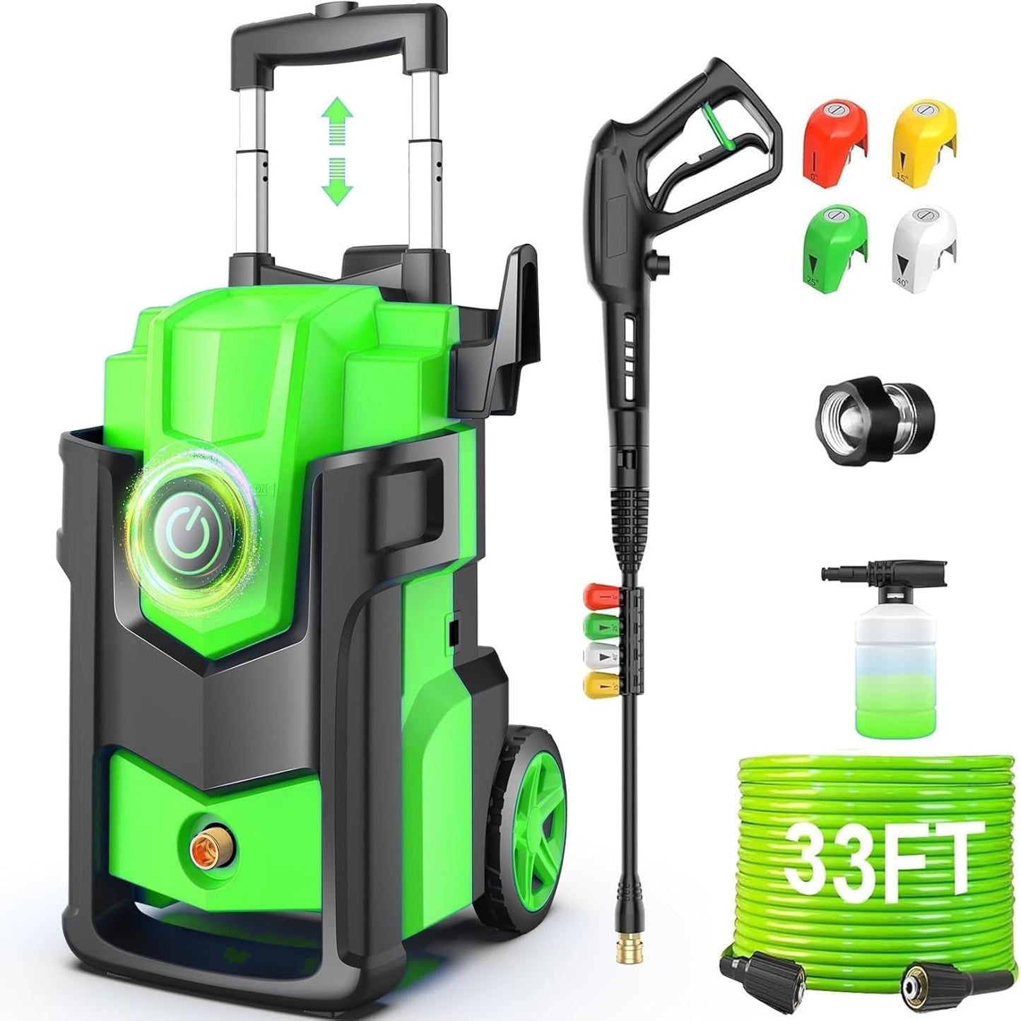 Electric Pressure Washer, 5000 PSI 4.0 GPM Heavy Duty Power Washer, with 4 Nozzles,Foam Cannon,33FT Hose Reel and 500ml Soap Bottle for Home/Cars(Light Green)
