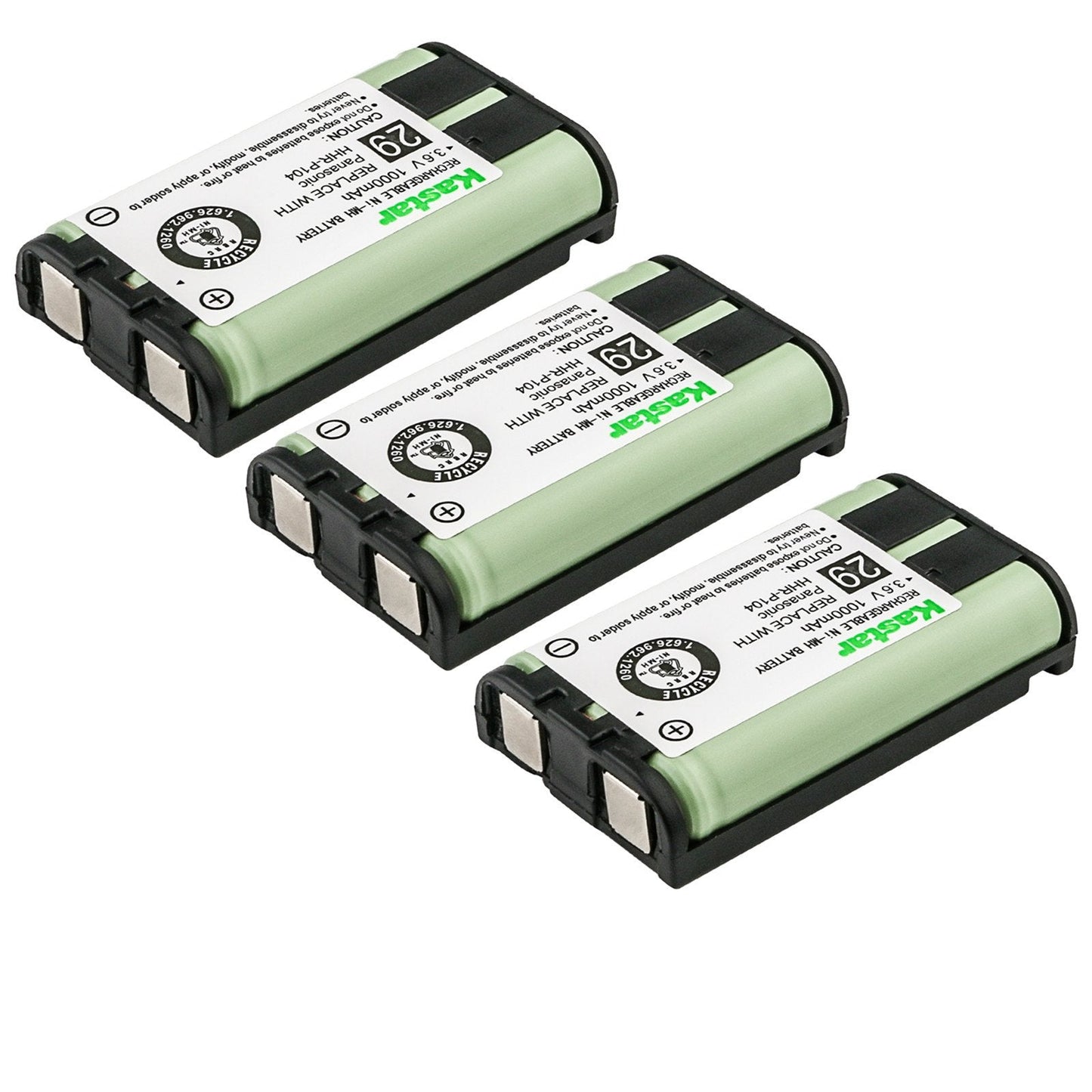 Kastar 3-Pack Type 29 Battery Replacement for Panasonic HHR-P104 HHR-P104A 23968 439024 439025 KX-TG2302 KX-TG230 KX-TG2312 KX-TG2355W KX-TG2356 KX-TG2357 KX-TG2382B KX-TG2386B KX-TG2388B KX-TG2396 -Like New