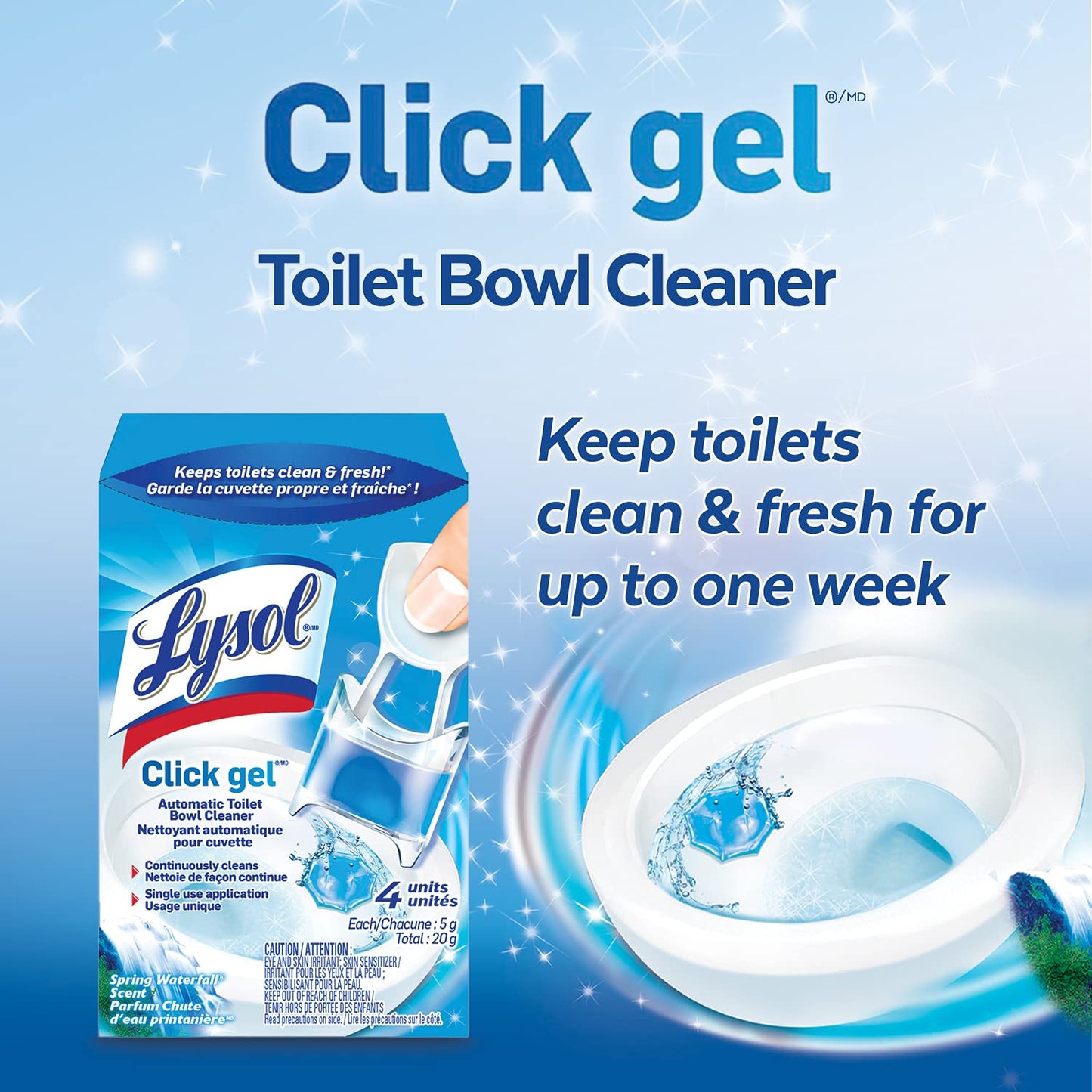 Lysol Click Gel Automatic Toilet Bowl Cleaner, Gel Toilet Bowl Cleaner, for Cleaning and Refreshing, Ocean Fresh, 6 Applicators per Pack