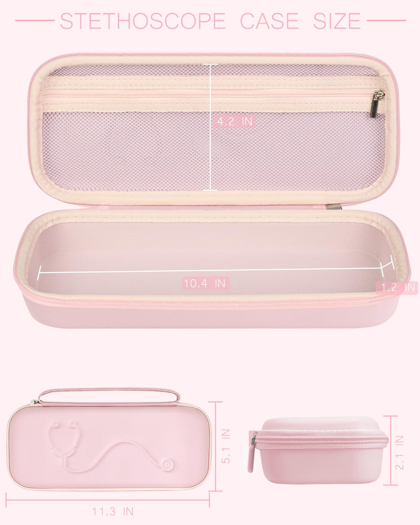 Hard Stethoscope Case for 3M Littmann Classic III, Lightweight II S.E, MDF Acoustica Stethoscope, Stethoscopes Carrying Case with Mesh Bag for Nurse Accessories Gauze Penlights Cotton Swabs