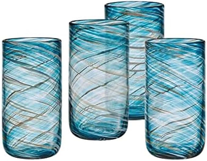 Mikasa Color Swirl Highball Tumbler Cups, Set of 4, Blue