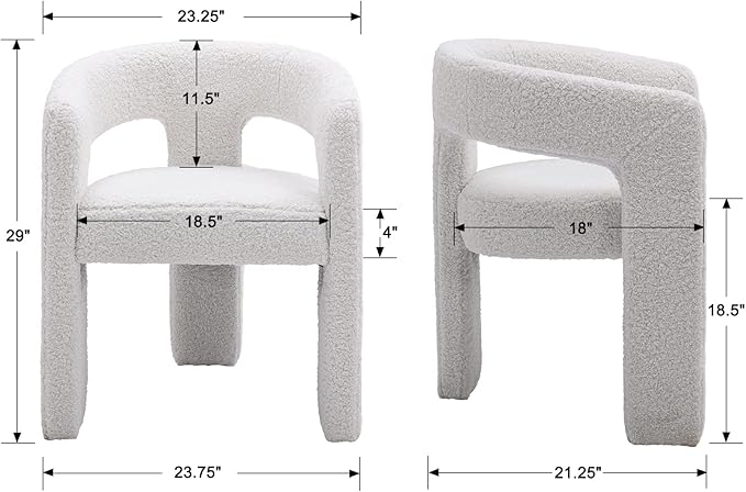 DAYALANE Modern Boucle Dining Chair, Sherpa Upholstered Accent Kitchen Chair with Arms Comfy Barrel Side Chair for Living Room/Home Office/Reception, White Fur