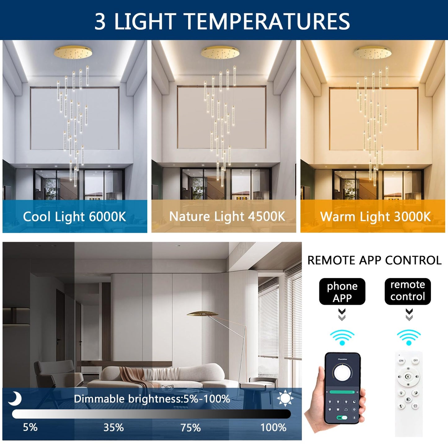 156in Long Light 20-Lights Chandeliers for Entryway LED Dimmable Chandeliers Lighting Fixture Modern Flat Sloped High Ceiling Pendant Lights Crystal Drop Light for Living Room Foyer Hallway Staircase
