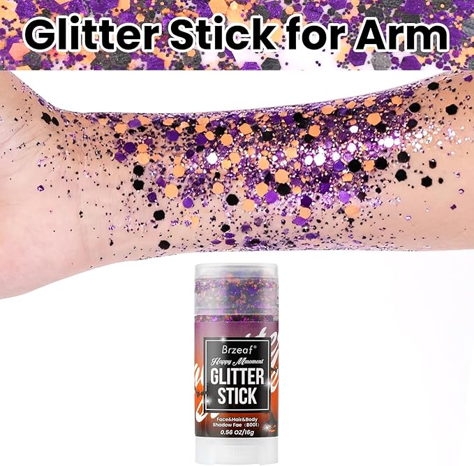 Brzeaf Waterproof Face and Body Glitter Stick, Shimmery& Long Lasting, Hair Eyeshadow Face Body Glitter, Singer Concert Music Rave Festival, Glitter Stick Makeup & Face Glitter Gel