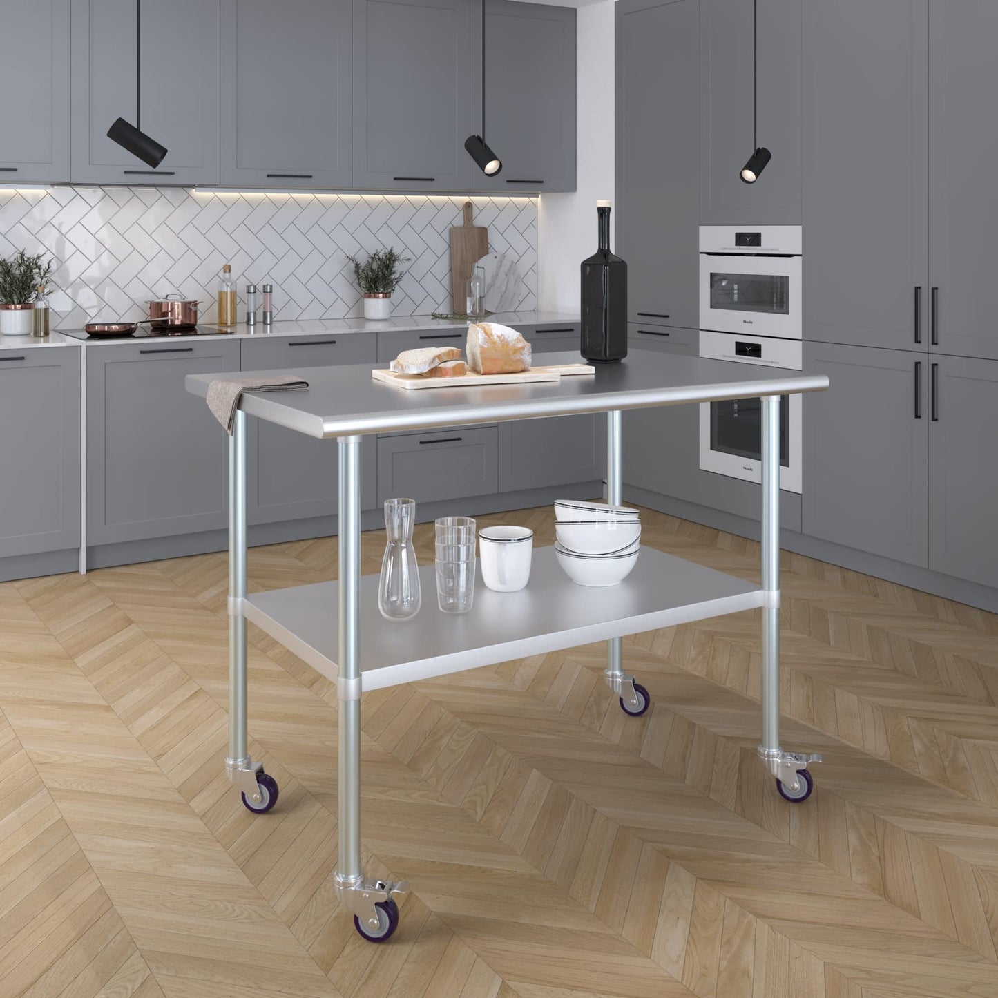 AmGood 30 in. x 48 in. Stainless Steel Work Table with Wheels | Metal Kitchen Food Prep Table | NSF