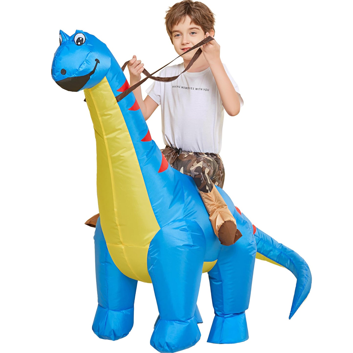 One Casa Inflatable Dinosaur Costume Riding Diplodocus T Rex Air Blow up Funny Party Halloween Costumes for Kids (2-4Yrs)