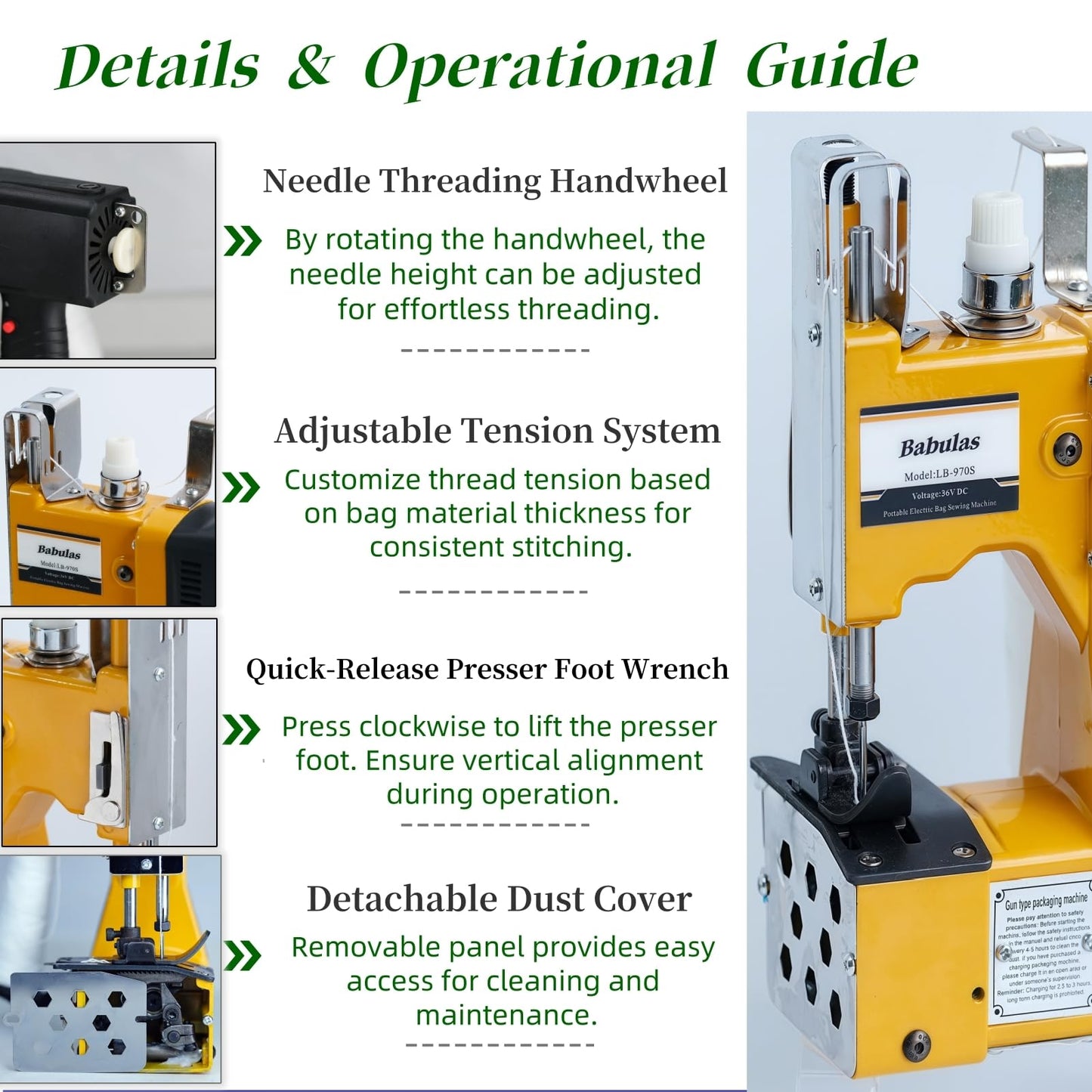 Cordless Bag Sewing Machine |PortableIndustrial Bag Closer |2-Second Fast Sealingfor Woven PP/Canvas/Jute Bags |Factory &Farm Bag Stitcher (Yellow, Lithium Battery-36VDC)