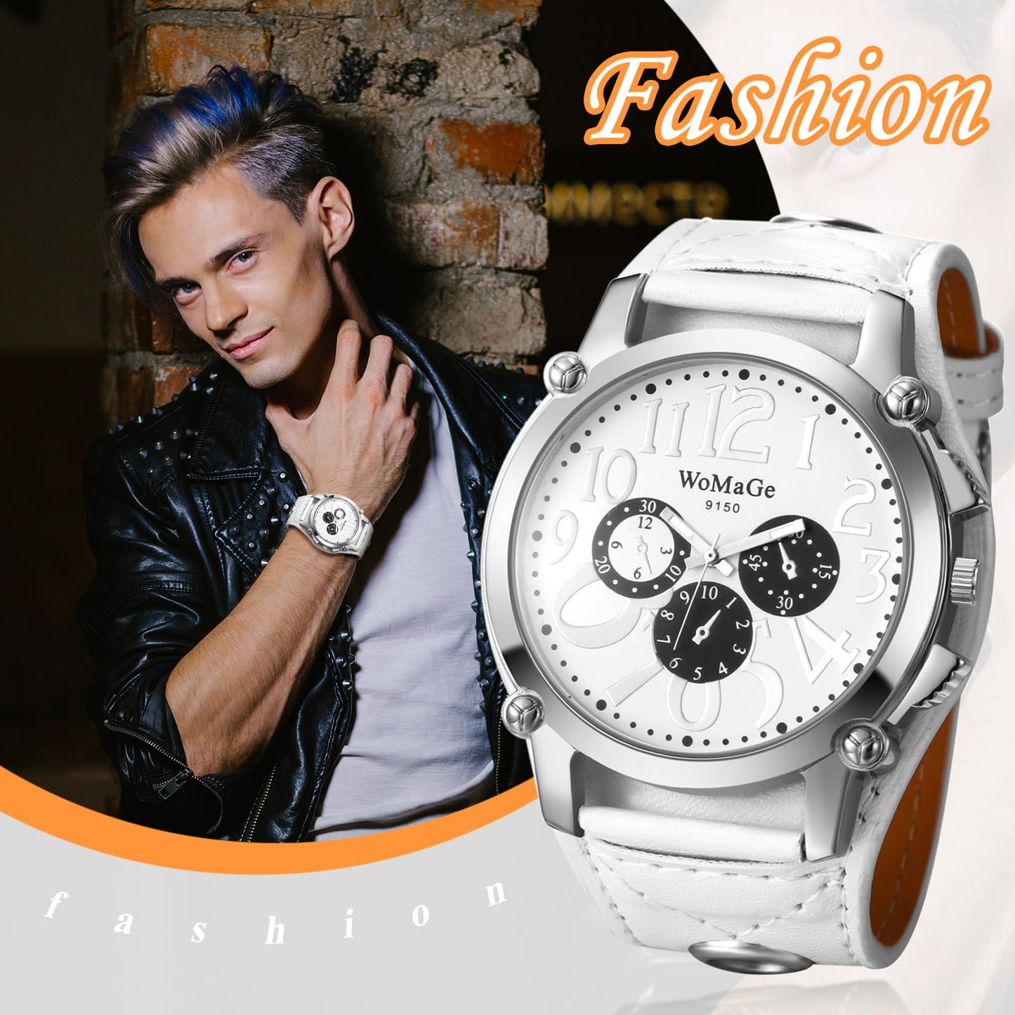 Avaner Men's Oversize Steampunk Watches: Retro Wide Band Analog Quartz Leather Strap Big Face Large Dial Wrist Watch