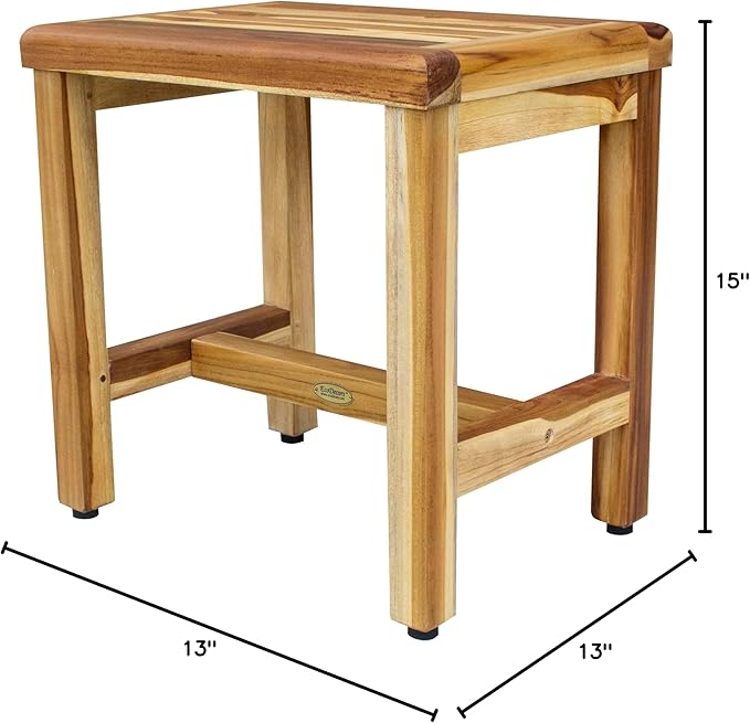 EcoDecors 18 Inch Natural Teak Waterproof Teak Wood Shower Bench Stool Seat Chair For Inside Shower Provides Safety, Storage, and Organization For Bathroom Accessories