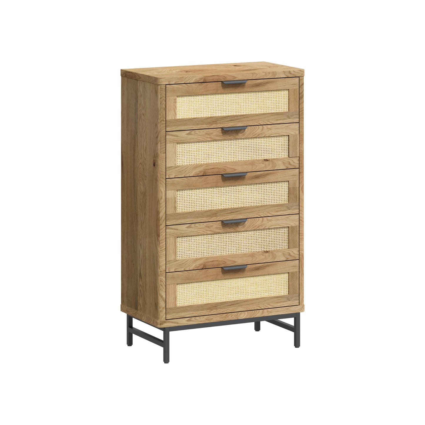 ALBSL 5-Drawer Dressers,Tall Dresser Vertical Storage Tower for Bedroom,Rattan Chest of Drawers Organizer Unit with 5 Drawers, Storage Cabinet for Hallway,Living Room and Entryway,Natural