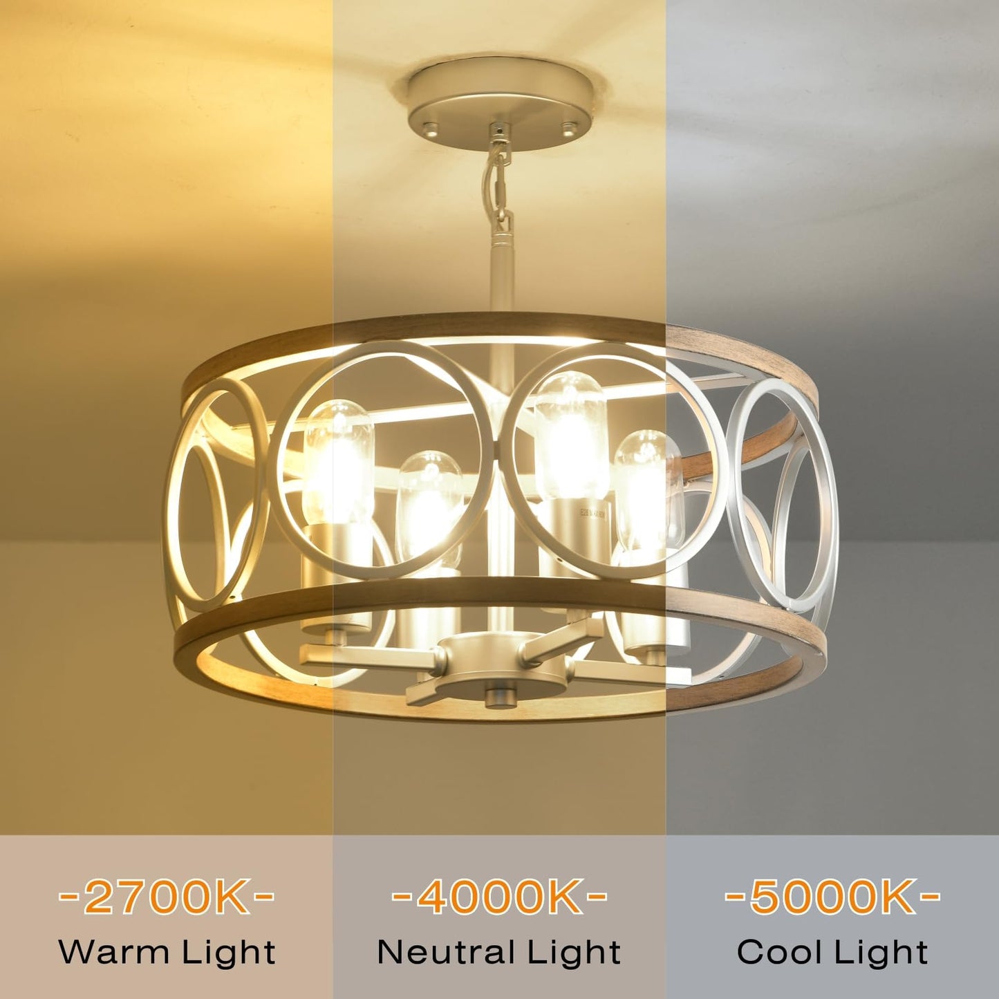 Guang Shuo Light Fixture Ceiling Mount,4-Light Farmhouse Metal Semi Flush Mount Ceiling Light Fixture 15.7" (Silver),Rustic Chandeliers for Living Room Bedroom Dining Room Entryway Hallway Kitchen