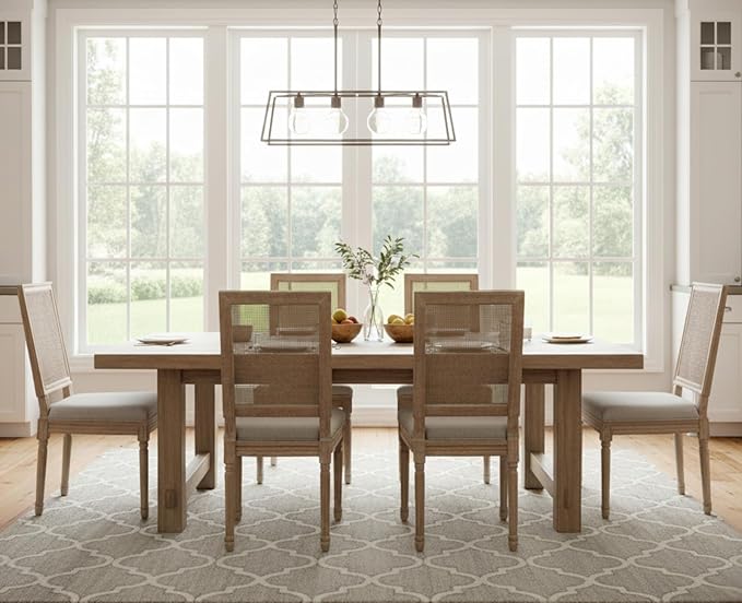 CIMOTA Farmhouse Dining Chairs Set of 6, French Rattan Dining Room Chairs with Rectangle Back/Distressed Wood Upholstered Vintage Side Chairs for Kitchen/Restaurant, Grey/6PCS