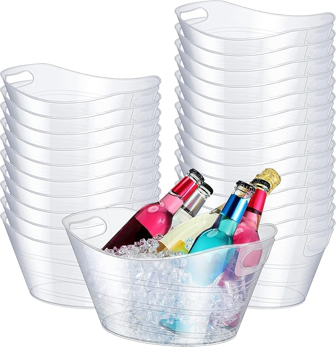 Norme 24 Pcs Oval Storage Tub with Handles 4.5L Plastic Ice Bucket, Wine, Beer, Champagne Drink Cooler for Parties, Bevera...