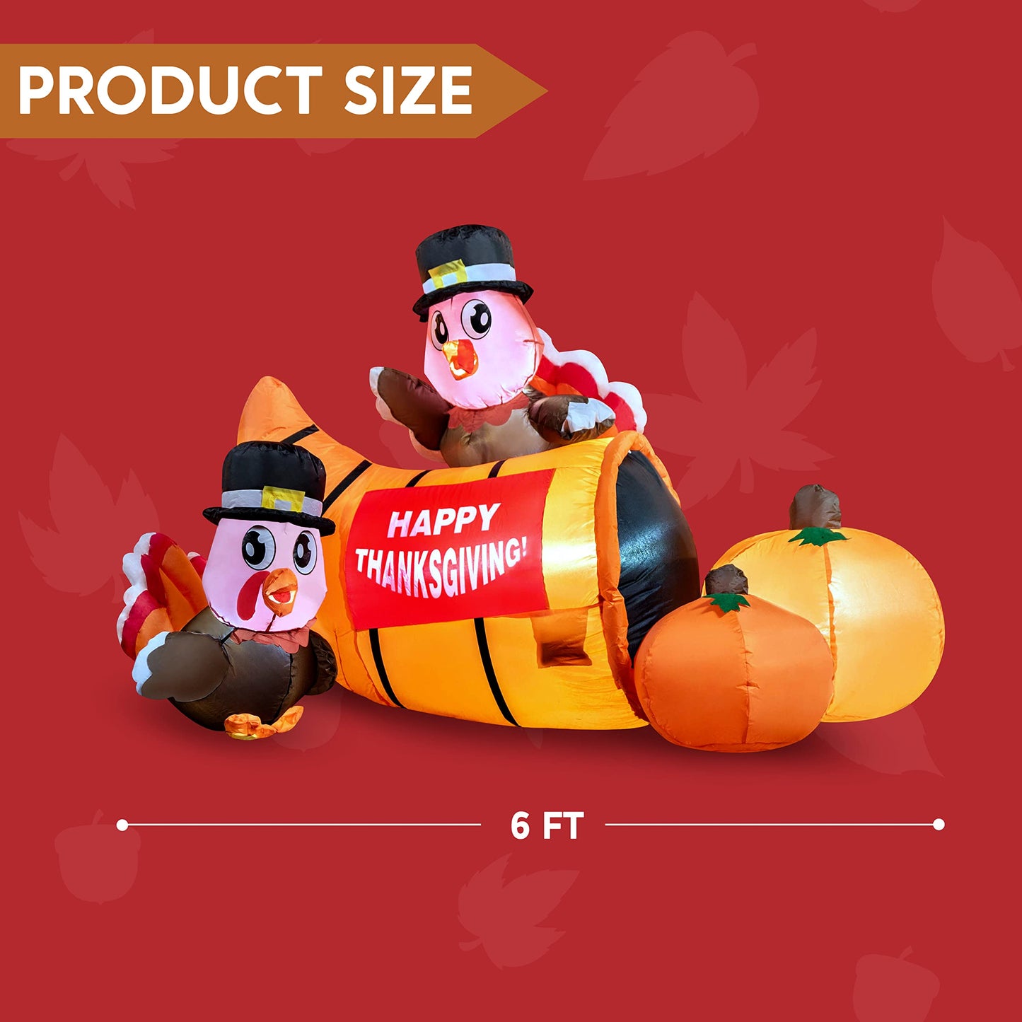 Joiedomi Thanksgiving Inflatable Decoration 6 FT Long Turkey Cornucopia Inflatable with Built-in LEDs for Thanksgiving Party Indoor, Outdoor, Yard, Garden, Lawn Fall Decor
