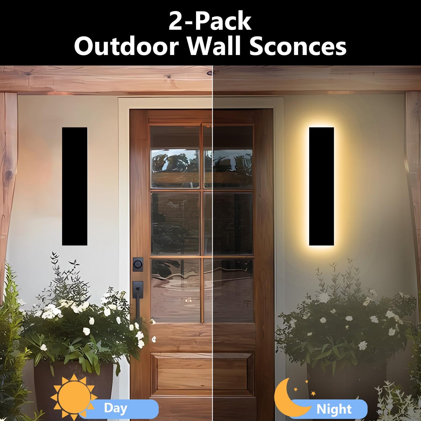 pedforn 2psc 39in Outdoor Wall Sconces, IP65 Waterproof Outdoor Long Wall Lights, Exterior Lighting Fixtures for Garage Patio Porch, Black Linear Dimmable LED Wall Light for House(4.33in Width)
