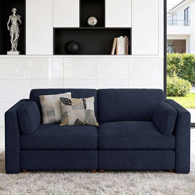 CUGOAO 83.5'' Oversized Loveseat, Couches for Living Room, Deep Seat Chenille Cloud Couch, Modular Sectional Sofa, Removable Cover, Mordern Upholstered Sofa for Apartment, Office, Blue