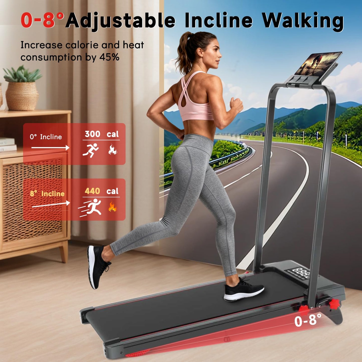 Joxir Walking Pad Treadmill with Incline, 7.5MPH Under Desk Treadmill for Home Office, 360 Lbs Capacity Portable Treadmills with Remote Control, Led Display