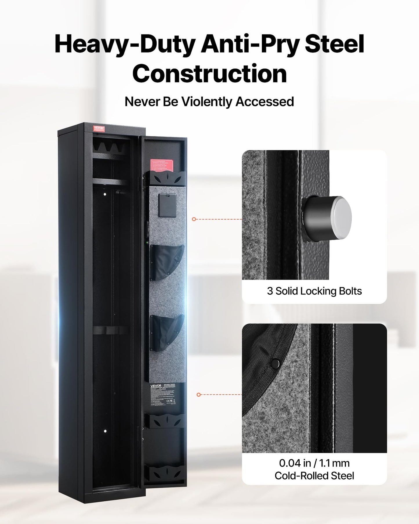 VEVOR Gun Safe, Heavy Duty Cold-Rolled Steel Rifle Cabinet with Digital Keypad & Key, Large Long Gun Cabinet with Magazine and LED Lighting, Adjustable for Rifles, Pistols, Shotgun(Assembly Required)