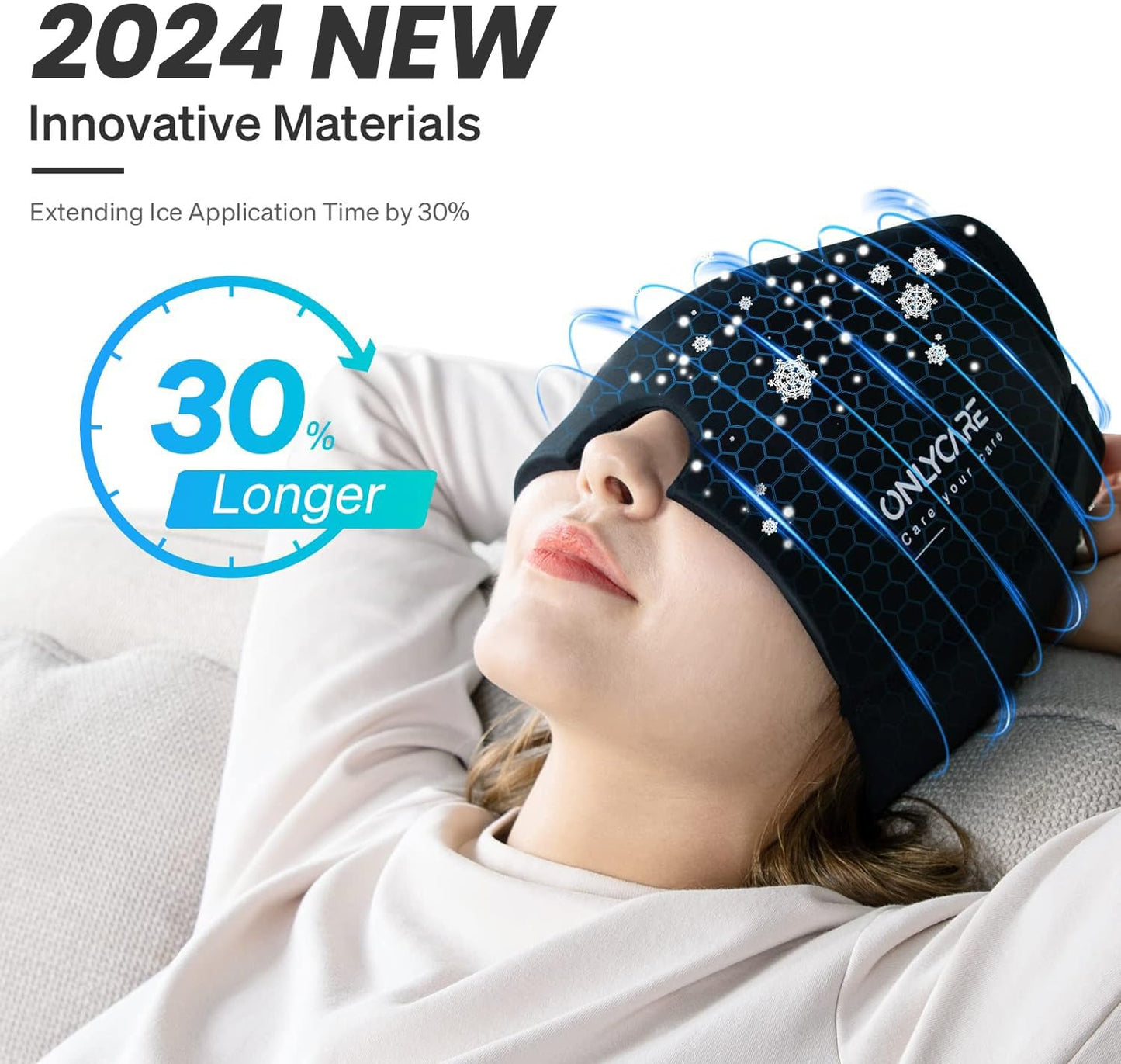 ONLYCARE Migraine Relief Cap,Soothing Migraine Mask,Upgraded Odorless Gel Ice Head Wrap, Hot and Cold Therapy, Headache Ice Pack for Tension and Stress(Black & Pink, 2 Count)