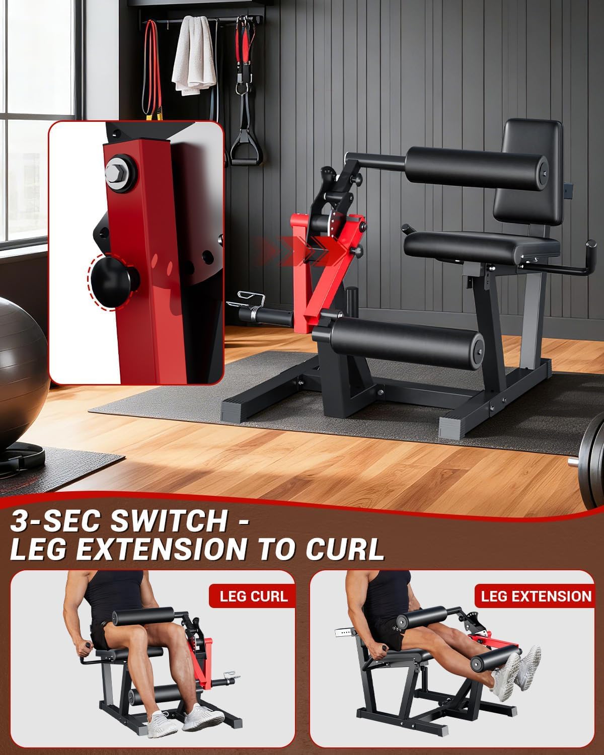 Leg Extension and Curl Machine, 700LBS Capacity Adjustable Leg Machine for Home Gym, Seated Leg Extension and Lying Curl Machine with Plate-Loaded Design, Leg Workout Equipment