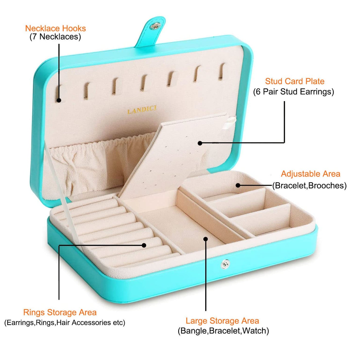 LANDICI Small Jewelry Box for Women Girls, PU Leather Travel Jewelry Organizer Case, Portable Jewellery Storage Holder Display f