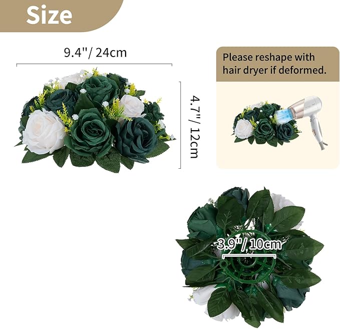NUPTIO Green Flower Ball Centerpieces: Artificial Rose Arrangements for Wedding Party Tables Decorations - 2 Pcs Fake Silk Floral Kissing Balls for Home St Patrick's Day Christmas Event Dining