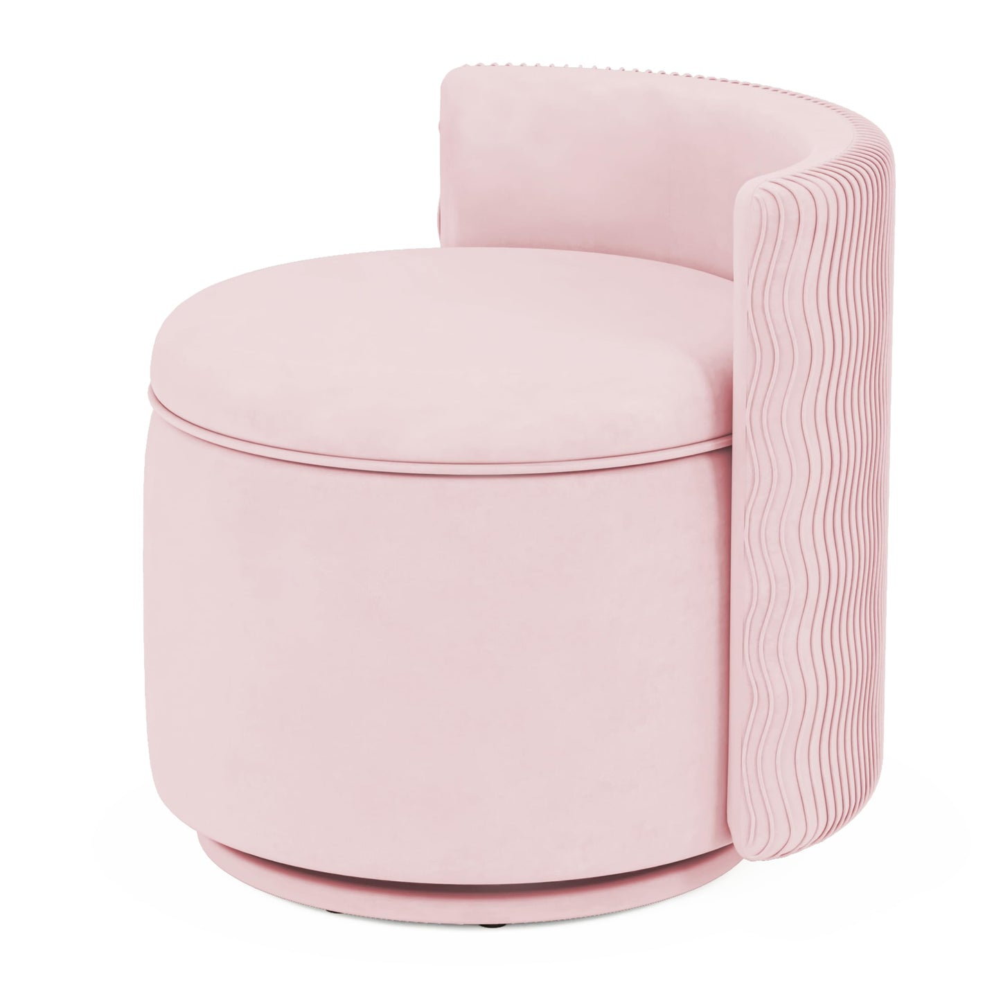 allamazing 360° Swivel Accent Chair with Storage, Vanity Stool with Back, Velvet Storage Ottoman, Upholstered Round Barrel Vanity Chair for Living Room, Makeup Room, Bedroom (Pink)