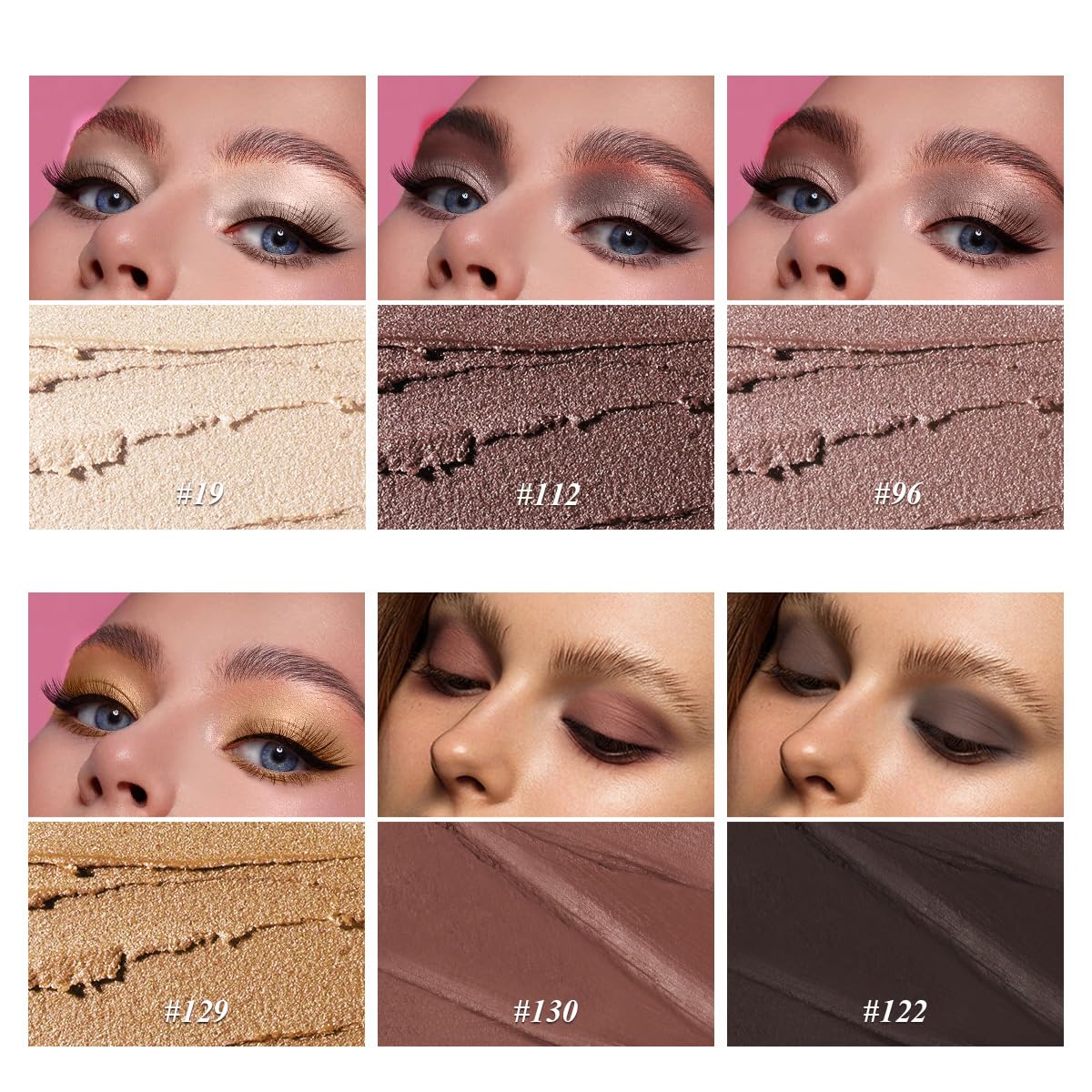 LUXAZA PRO Brown Eyeshadow Stick Makeup 6PCS Set, Neutral Eyeshadow Palette Metallic Shimmer Matte Cream Eye Shadow Eyeliner Bri