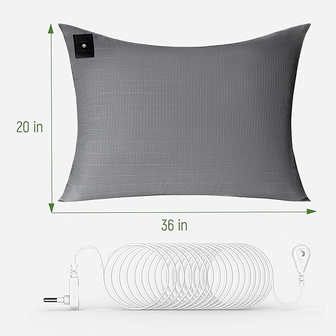 Groundingtop Earth Pillowcase Upgraded 10% Silver Fiber Grounding Pillow case, 90% Cotton Grounded Bed Pillow Cover for Better Sleep Pain Relief Improve Energy, Queen 20x36 Inch, Gray 1PC