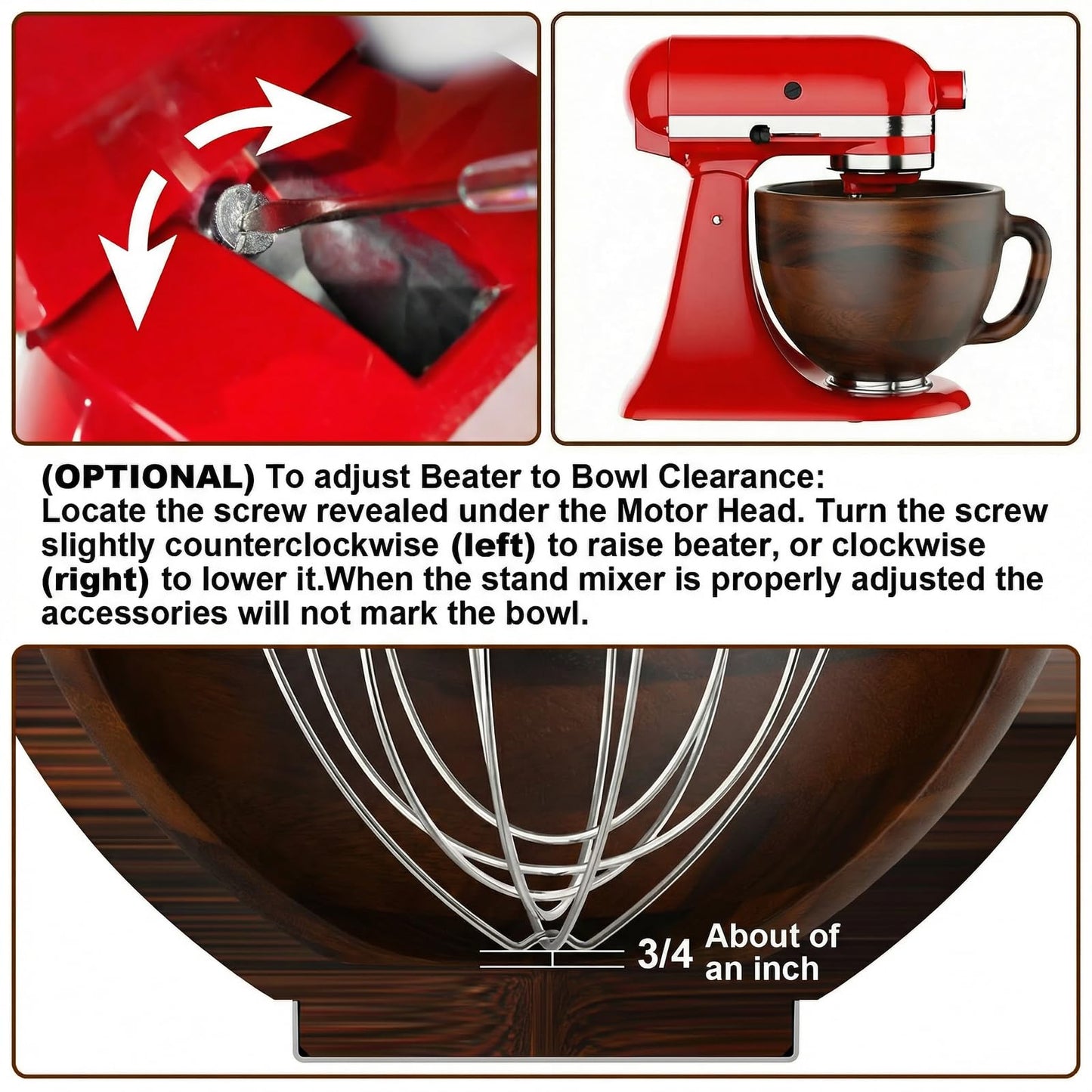 Cofun Premium Wood Mixing Bowl, Compatible with 4.5-5 Qt Tilt-Head Stand Mixers, Natural True Wooden Bowls, 5 Qt Wooden Bowl for KitchenAid with Stainless Steel Locking Base, Handle