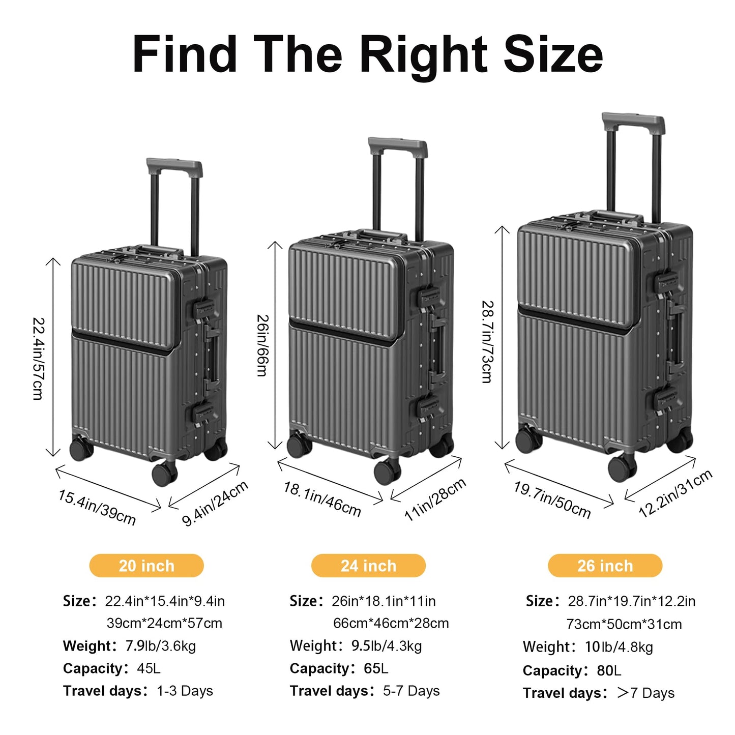 2-Piece Hardshell Zipperless Luggage Set, 20/26" Aluminum Frame Hardshell Spinner Luggage, Airline Approved Carry-On Luggage, TSA Lock, 360° Quiet Wheels With Cup Holder (grey)